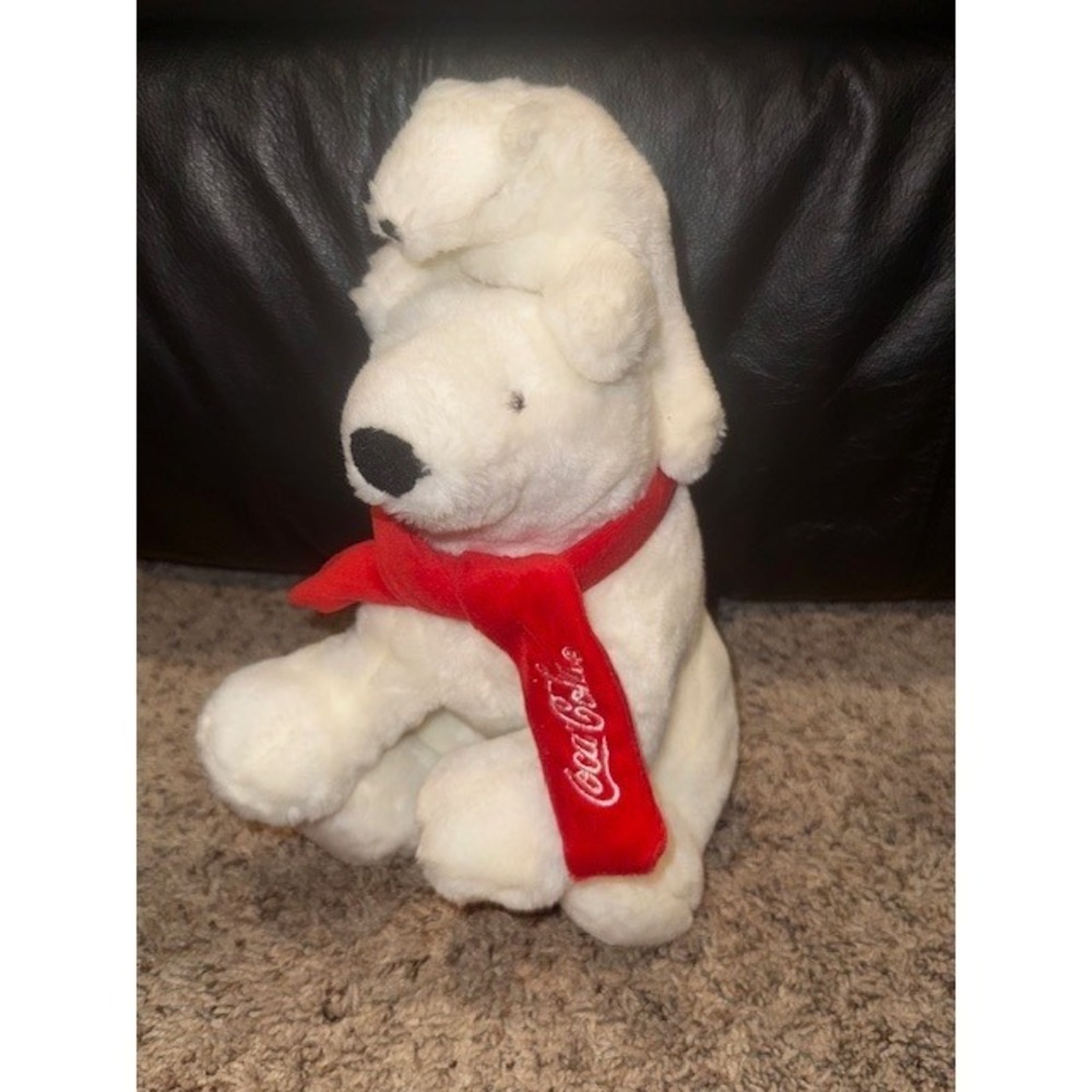 Coca Cola Polar Bear Plush With‎ Baby Scarf Stuffed Animal Toy 2007